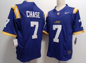 Cheap Men\'s LSU Tigers #7 JaMarr Chase Purple FUSE College Stitched Jersey