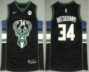 Wholesale Cheap Men's Milwaukee Bucks #34 Giannis Antetokounmpo Black 2021 Nike Swingman Stitched Jersey With NEW Sponsor Logo