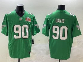 Men\'s Philadelphia Eagles #90 Jordan Davis Green 2025 Super Bowl LIX Patch F.U.S.E. Throwback Vapor Untouchable Limited Stitched Football Jersey