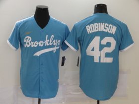 Cheap Men\'s Los Angeles Dodgers #42 Jackie Robinson Light Blue Throwback Cool Base Stitched Baseball Jersey