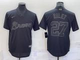 Wholesale Cheap Men's Atlanta Braves #27 Austin Riley Black Pullover Turn Back The Clock Stitched Cool Base Jersey