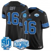 Cheap Men's Detroit Lions #16 Jared Goff Black 2024 NFC North Champions 90th Anniversary Patch F.U.S.E. Vapor Limited Stitched Jersey