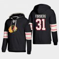 Wholesale Cheap Chicago Blackhawks #31 Anton Forsberg Black adidas Lace-Up Pullover Hoodie