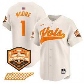 Men\'s Tennessee Volunteers #1 Christian Moore Cream 2024 Champions Vapor Limited Stitched Jersey