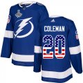 Cheap Adidas Lightning #20 Blake Coleman Blue Home Authentic USA Flag 2020 Stanley Cup Champions Stitched NHL Jersey