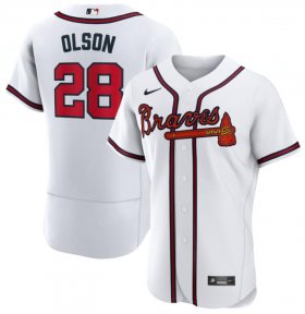 Wholesale Cheap Men\'s Atlanta Braves 28 Matt Olson White Nike Flex base Jersey