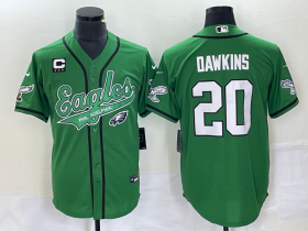 Wholesale Cheap Men\'s Philadelphia Eagles #20 Brian Dawkins Green C Patch Cool Base Stitched Baseball Jersey