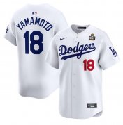 Cheap Men's Los Angeles Dodgers #18 Yoshinobu Yamamoto White 2024 World Series Home Limited Stitched Baseball Jersey