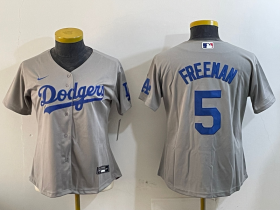 Cheap Women\'s Los Angeles Dodgers #5 Freddie Freeman Grey Cool Base Stitched Jersey