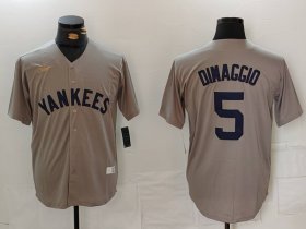 Men\'s New York Yankees #5 Joe DiMaggio Name Grey Stitched Nike Throwback Jersey