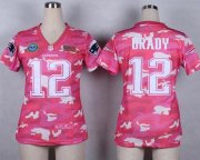 Wholesale Cheap Nike Patriots #12 Tom Brady Pink Women's Stitched NFL Elite Camo Fashion Jersey