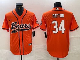 Cheap Men\'s Chicago Bears #34 Walter Payton Orange With Patch Cool Base Stitched Baseball Jersey