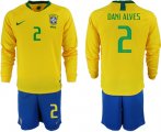 Wholesale Cheap Brazil #2 Dani Alves Home Long Sleeves Soccer Country Jersey