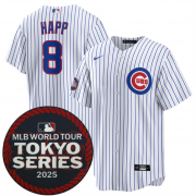 Cheap Men's Chicago Cubs #8 Ian Happ White 2025 World Tour Tokyo Series Home Stitched Baseball Jersey