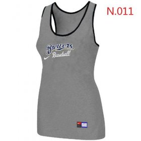 Wholesale Cheap Women\'s Nike Milwaukee Brewers Tri-Blend Racerback Stretch Tank Top Light Grey