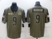 Wholesale Cheap Men's Cincinnati Bengals #9 Joe Burrow Nike Olive 2021 Salute To Service Limited Player Jersey