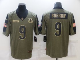 Wholesale Cheap Men\'s Cincinnati Bengals #9 Joe Burrow Nike Olive 2021 Salute To Service Limited Player Jersey