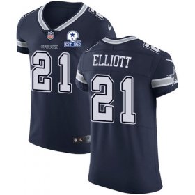 Wholesale Cheap Nike Cowboys #21 Ezekiel Elliott Navy Blue Team Color Men\'s Stitched With Established In 1960 Patch NFL Vapor Untouchable Elite Jersey