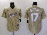 Cheap Men's Los Angeles Dodgers #17 Shohei Ohtani Cream Pinstripe Cool Base Stitched Jersey