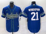 Men's Seattle Seahawks #21 Devon Witherspoon Royal Throwback Cool Base Stitched Baseball Jersey