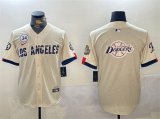 Cheap Men's Los Angeles Dodgers Team Big Logo Cream 2024 World Series With No. 34 Patch Limited Stitched Baseball Jersey