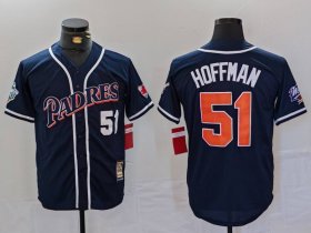 Cheap Men\'s San Diego Padres #51 Trevor Hoffman Navy Player Number Cooperstown Cool Base Jersey