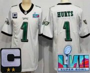 Cheap Women's Philadelphia Eagles #1 Jalen Hurts Limited White C Patch Super Bowl LVII Vapor Jersey