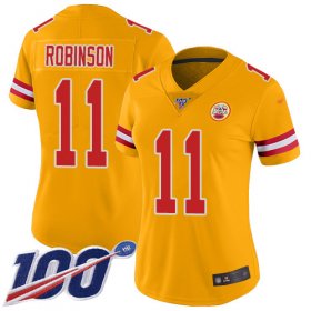 Wholesale Cheap Nike Chiefs #11 Demarcus Robinson Gold Women\'s Stitched NFL Limited Inverted Legend 100th Season Jersey