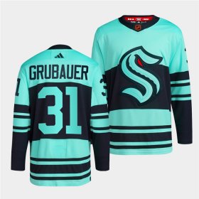 Wholesale Cheap Men\'s Seattle Kraken #31 Philipp Grubauer Ice Blue 2022-23 Reverse Retro Stitched Jersey