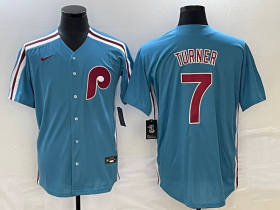 Wholesale Cheap Men\'s Philadelphia Phillies #7 Trea Turner Blue Cool Base Nike Jersey