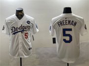 Cheap Men's Los Angeles Dodgers #5 Freddie Freeman White Gold 2024 World Series With No. 34 Patch Home Limited Stitched Baseball Jersey