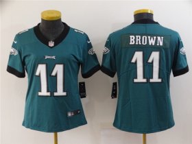 Wholesale Cheap Women\'s Philadelphia Eagles #11 A. J. Brown Green Vapor Stitched Football Jersey(Run Small)