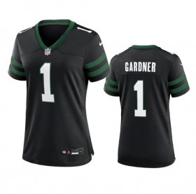 Cheap Women\'s New York Jets #1 Sauce Gardner Black 2024 Football Stitched Jersey(Run Small)