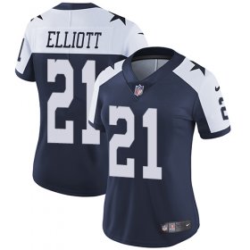 Wholesale Cheap Nike Cowboys #21 Ezekiel Elliott Navy Blue Thanksgiving Women\'s Stitched NFL Vapor Untouchable Limited Throwback Jersey