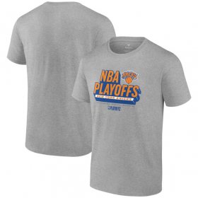 Cheap Men\'s New York Knicks Heather Gray 2024 Playoffs Defensive Stance T-Shirt