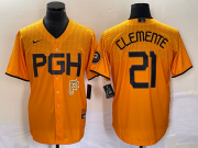 Wholesale Cheap Men's Pittsburgh Pirates #21 Roberto Clemente Gold 2023 City Connect Stitched Jersey 1