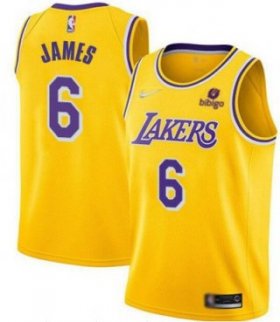 Wholesale Cheap Men\'s Yellow Los Angeles Lakers #6 LeBron James bibigo Stitched Basketball Jersey