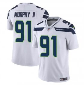 Cheap Men\'s Seattle Seahawks #91 Byron Murphy II White 2024 Draft Vapor Limited Football Stitched Jersey