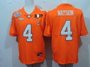 Wholesale Cheap Men's Clemson Tigers #4 Deshaun Watson Orange Diamond Quest 2017 Championship Game Patch Stitched CFP Nike Limited Jersey