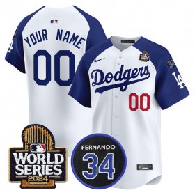 Cheap Men\'s Los Angeles Dodgers ACTIVE PLAYER Custom White Royal 2024 World Series With Fernando Memorial Patch Limited Stitched Baseball Jersey