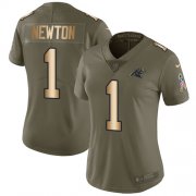 Wholesale Cheap Nike Panthers #1 Cam Newton Olive/Gold Women's Stitched NFL Limited 2017 Salute to Service Jersey