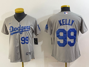 Cheap Women's Los Angeles Dodgers #99 Joe Kelly Number Grey Stitched Cool Base Nike Jersey