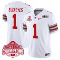 Cheap Men's Ohio State Buckeyes #1 Buckeyes White 2025 CFP Final With National Champions Patch F.U.S.E. Vapor Limited Stitched Football Jersey