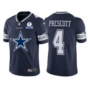 Wholesale Cheap Dallas Cowboys #4 Dak Prescott Navy Blue Men\'s Nike Big Team Logo With Established In 1960 Patch Vapor Limited NFL Jersey