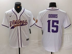 Cheap Men\'s Minnesota Vikings #15 Joshua Dobbs White Cool Base Stitched Baseball Jersey