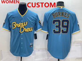 Women\'s Milwaukee Brewers Custom Blue 2022 City Connect Cool Base Stitched Jersey