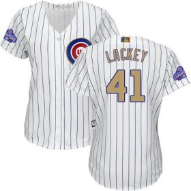 Wholesale Cheap Cubs #41 John Lackey White(Blue Strip) 2017 Gold Program Cool Base Women\'s Stitched MLB Jersey