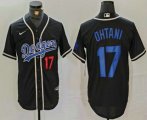 Cheap Men's Los Angeles Dodgers #17 Shohei Ohtani Number Black Cool Base With Patch Stitched Baseball Jersey