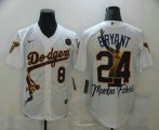 Wholesale Cheap Men's Los Angeles Dodgers Front #8 Back #24 Kobe Bryant White With KB Patch Cool Base Stitched MLB Fashion Jersey