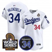 Cheap Men's Los Angeles Dodgers #34 Toro Valenzuela White 2024 World Series With Fernando Memorial Patch Limited Stitched Baseball Jersey